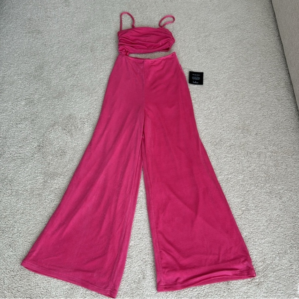 NEW Lulus Hot Pink Cutout Wide-Leg Jumpsuit - Picture 2 of 8